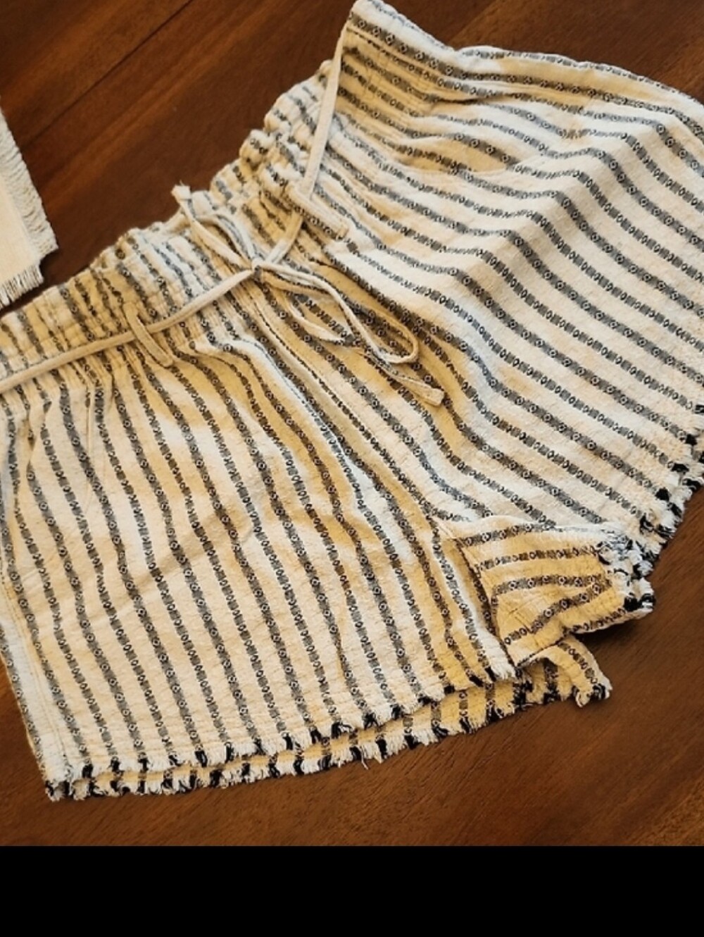 American Eagle Outfitters Cream & Navy Striped Ruffle Tie-Front Top